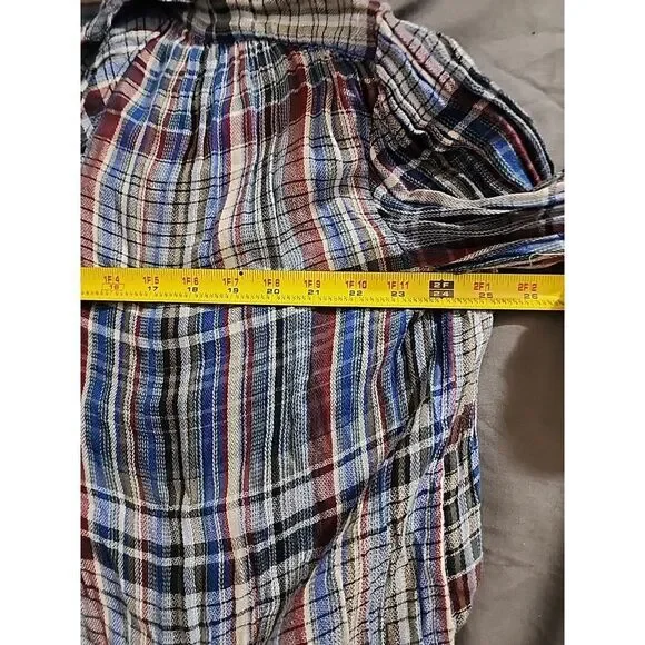 Free People Blue Pink Plaid Patchwork‎ Hooded Popover Blouse Top Size XS - Picture 9 of 10